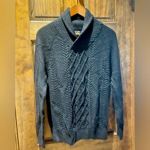 Zara Man Navy Blue Knit Fisherman’s Sweater with Rolled Collar, Size M